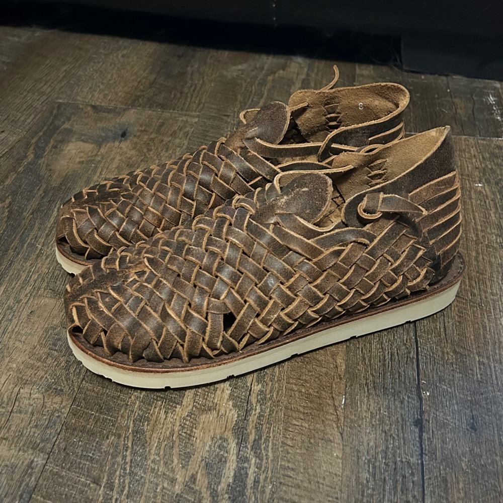 Brand X Huaraches Brown Woven Leather Ankle Boot v3 Womens Size 8 Mexico